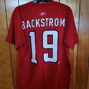 Washington Capitals Nicklas Backstrom Shirt LARGE Red Reebok #19 Graphics NHL A3